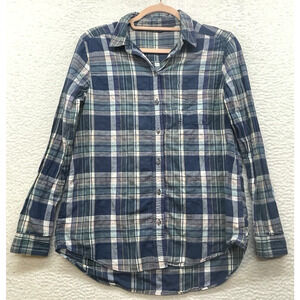 Eddie Bauer Shirt Womens Small Blue Plaid Button Down Casual Long Sleeve Outdoor
